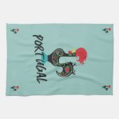 Barcelos Haan, Portugees Symbool op blauw Theedoek (Horizontaal)