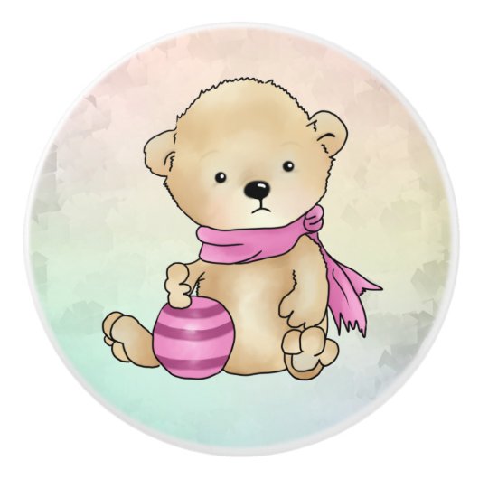 Bärchen mit Ball, rosa Keramische Knop (Voorkant)