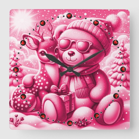 Bärchen Rehkitz Weihnachten Christmas Vierkante Klok (Voorkant)