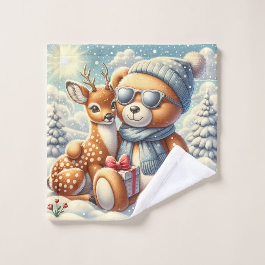 Bärchen Rehkitz Weihnachten Christmas Washandje (Wasdoekje)