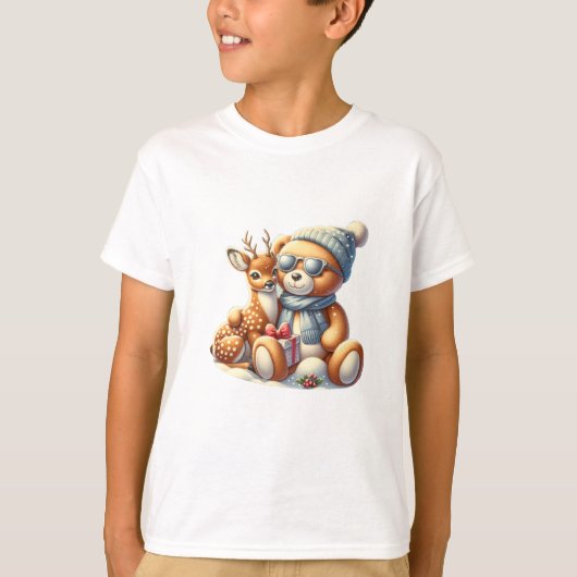 Bärchen und sein Rehkitz im Schnee T-shirt (Voorkant)