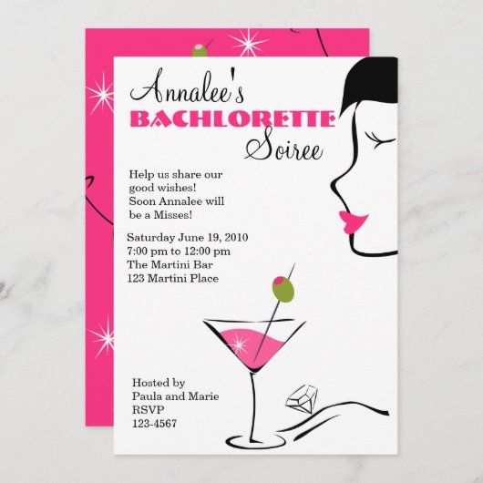 Barchlorette Martini Soiree Kaart (Voorkant / Achterkant)