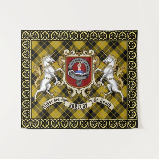 Barclay Clan Badge & Eenhoorns w/Tartan Ingelijst Wandkleed (Voorkant (horizontaal))