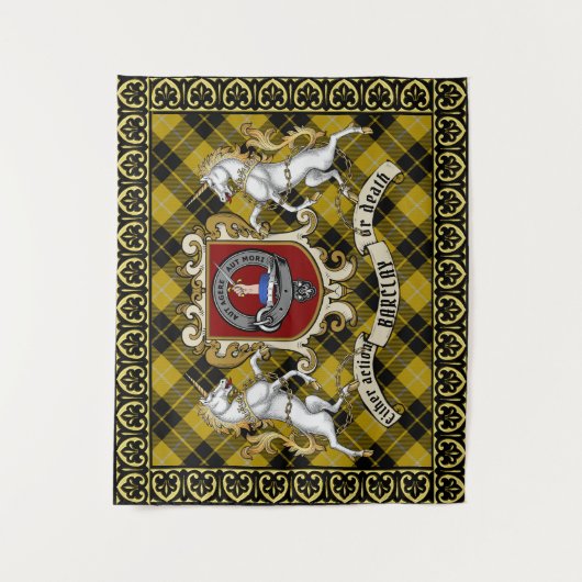 Barclay Clan Badge & Eenhoorns w/Tartan Ingelijst Wandkleed (Voorkant)