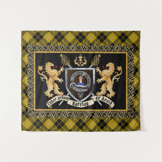 Barclay Clan Badge & Motto w/Lions Tapestry Wandkleed (Voorkant (horizontaal))