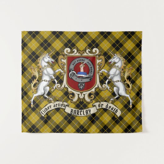 Barclay Clan Badge & Unicorns w & Tartan Wandkleed (Voorkant (horizontaal))