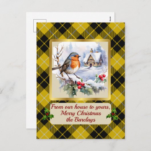 Barclay Crest & Tartan w/Robin gepersonaliseerd Feestdagenkaart (Voorkant / Achterkant)