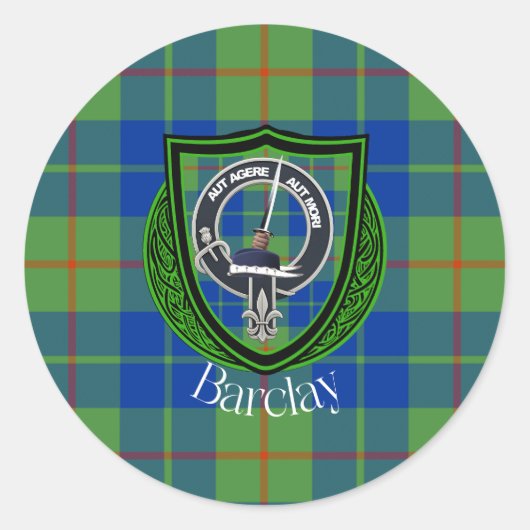 Barclay Scottish Clan Tartan & Crest Ronde Sticker (Voorkant)