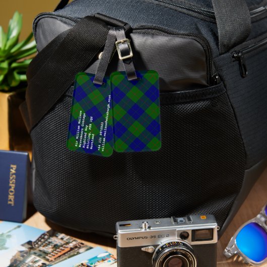 Barclay tartan blauwe groene vleid bagagelabel (Voorkant /achterkant)