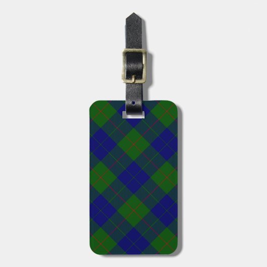 Barclay tartan blauwe groene vleid bagagelabel (Voorkant verticaal)