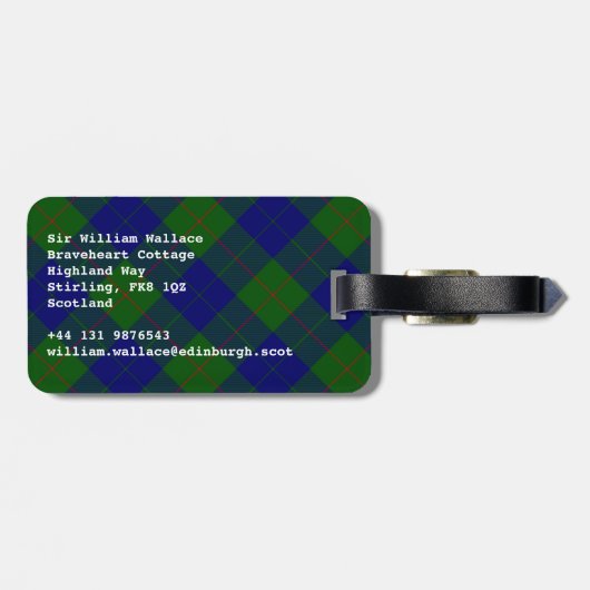 Barclay tartan blauwe groene vleid bagagelabel (Achterkant horizontaal)