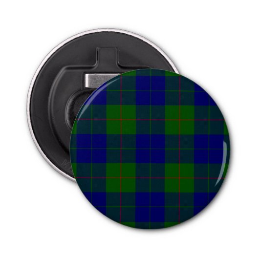 Barclay tartan blauwe groene vleid button flesopener (Voorkant)