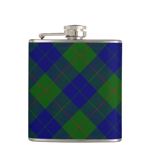 Barclay tartan blauwe groene vleid heupfles (Voorkant)