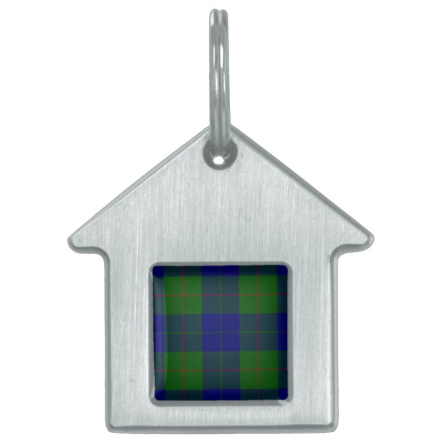 Barclay tartan blauwe groene vleid huisdieren naamplaatje (Voorkant)