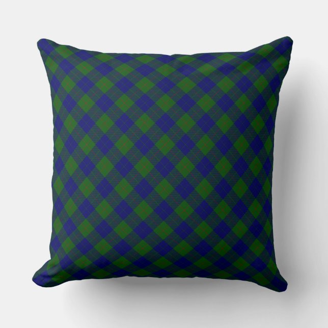 Barclay tartan blauwe groene vleid kussen (Voorkant)