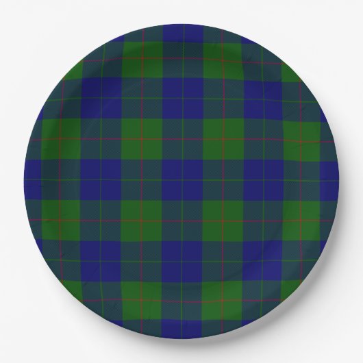 Barclay tartan blauwe groene vleid papieren bordje (Voorkant)