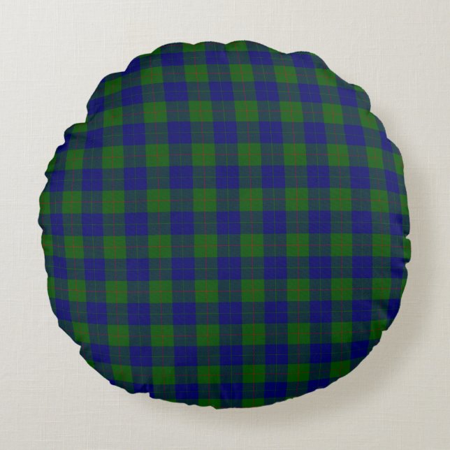 Barclay tartan blauwe groene vleid rond kussen (Voorkant)