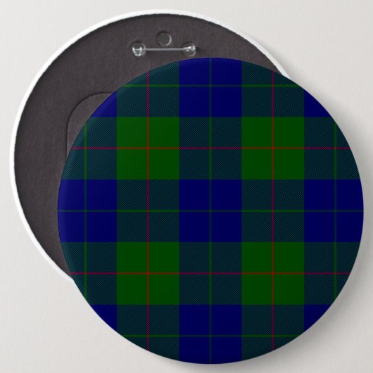Barclay tartan blauwe groene vleid ronde button 6,0 cm (Voorkant /achterkant)