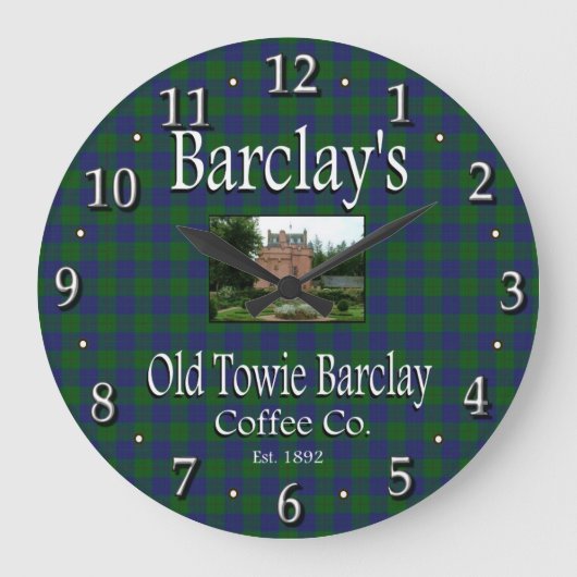 Barclay's Old Towie Barclay Coffee Co. Wall Clock Grote Klok (Voorkant)
