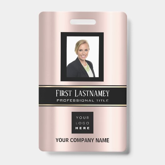 Barcode Foto Naam ID Kaart Verticaal Roze Goud VIP Badge (Voorzijde)