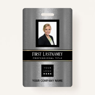 Barcode Fotonaam ID Kaart Verticaal metaal grijs Badge