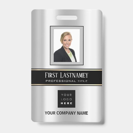 Barcode Fotonaam ID Kaart Verticaal metaal grijs Badge (Voorzijde)