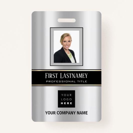 Barcode Fotonaam ID Kaart Verticaal metaal grijs Badge (Voorkant)