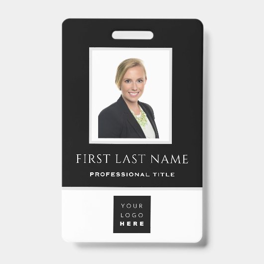 Barcode Fotonaam ID Kaart Verticaal zwart wit Badge (Voorzijde)