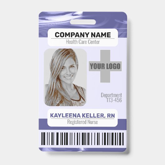 Barcode ID Foto Sjabloon Paarse blauwe marmerzuste Badge (Voorzijde)