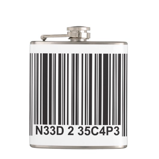 Barcode Leetspeech - Noodzaak om te ontsnappen Heupfles (Voorkant)