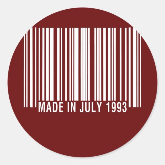 Barcode Made of Born in juli 1993, geboortedag in Ronde Sticker (Voorkant)