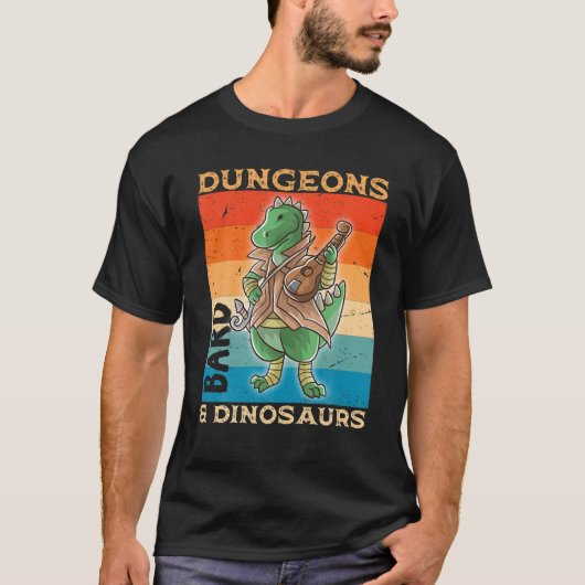 Bard Dungeons en Dinosaurs Dinosaur Nerd RPG Game T-shirt (Voorkant)