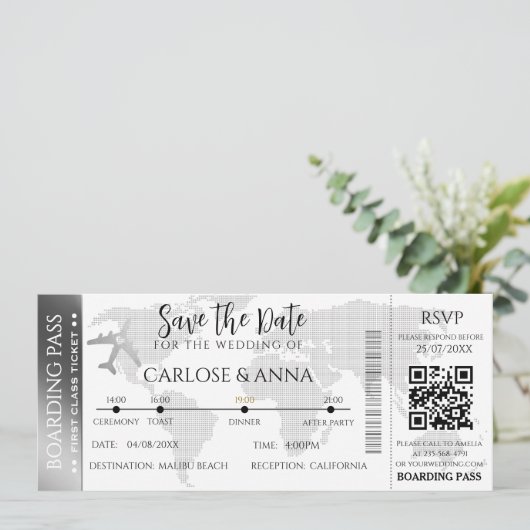 Barding Pass Destination Wedding QR code Kaart (Staand voorkant)
