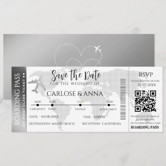 Barding Pass Destination Wedding QR code Kaart (Voorkant / Achterkant)
