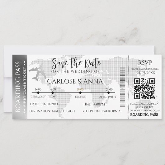 Barding Pass Destination Wedding QR code Kaart (Voorkant)