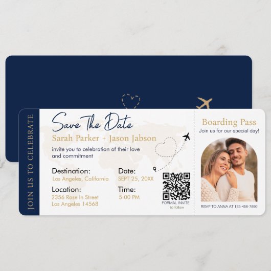 Barding Pass Destination Wedding QR code Kaart (Voorkant / Achterkant)