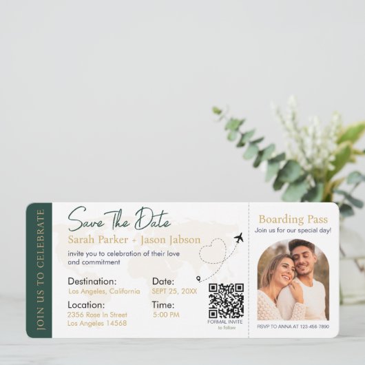 Barding Pass Destination Wedding QR code Kaart (Staand voorkant)