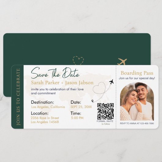 Barding Pass Destination Wedding QR code Kaart (Voorkant / Achterkant)