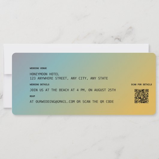 Barding Pass Destination Wedding QR code Kaart (Achterkant)