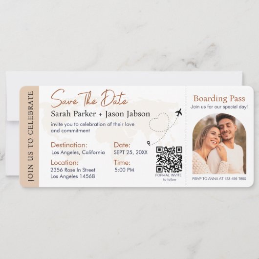 Barding Pass Destination Wedding QR code Kaart (Voorkant)