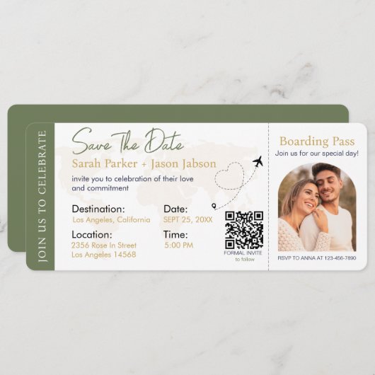 Barding Pass Destination Wedding QR code Kaart (Voorkant / Achterkant)