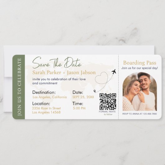 Barding Pass Destination Wedding QR code Kaart (Voorkant)