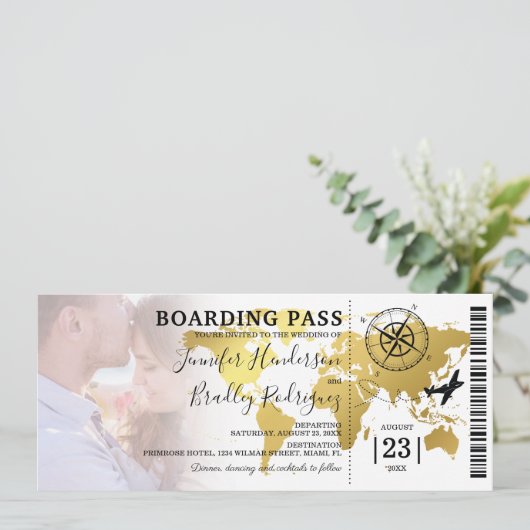 Barding Pass Destination Wereldkaart Wedding Kaart (Staand voorkant)