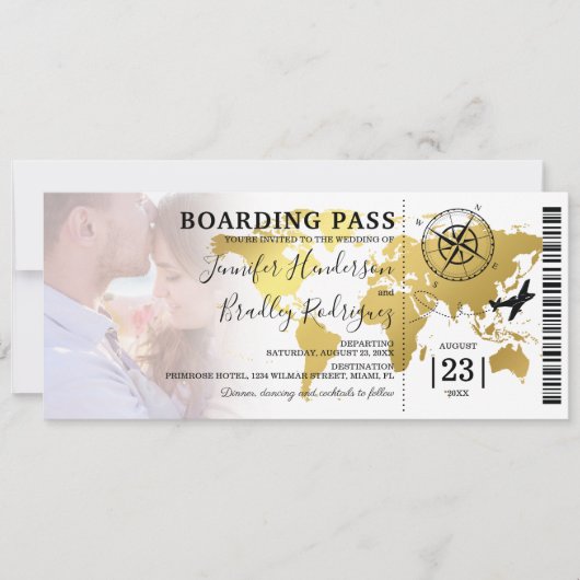 Barding Pass Destination Wereldkaart Wedding Kaart (Voorkant)