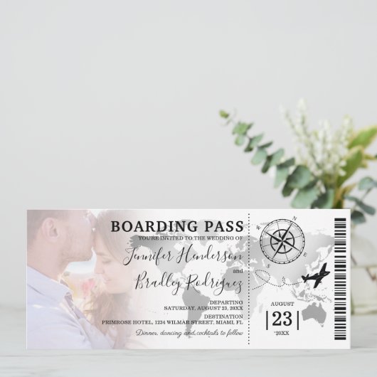 Barding Pass Destination Wereldkaart Wedding Kaart (Staand voorkant)
