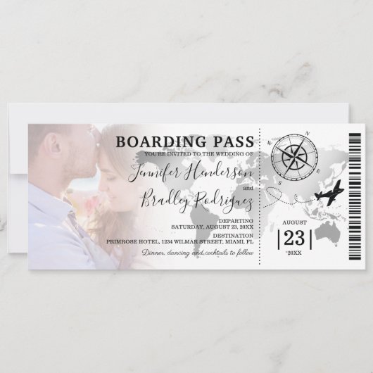 Barding Pass Destination Wereldkaart Wedding Kaart (Voorkant)