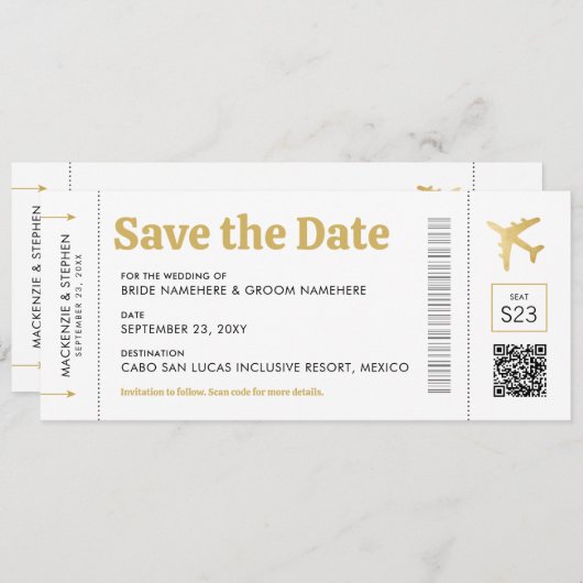 Barding Pass Gold Destination Wedding Save The Date (Voorkant / Achterkant)