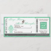 Barding Pass Linen Wedding Invitation Damask Mint Kaart (Voorkant)