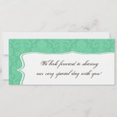 Barding Pass Linen Wedding Invitation Damask Mint Kaart (Achterkant)