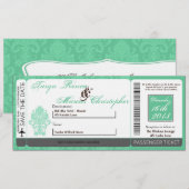 Barding Pass Linen Wedding Invitation Damask Mint Kaart (Voorkant / Achterkant)